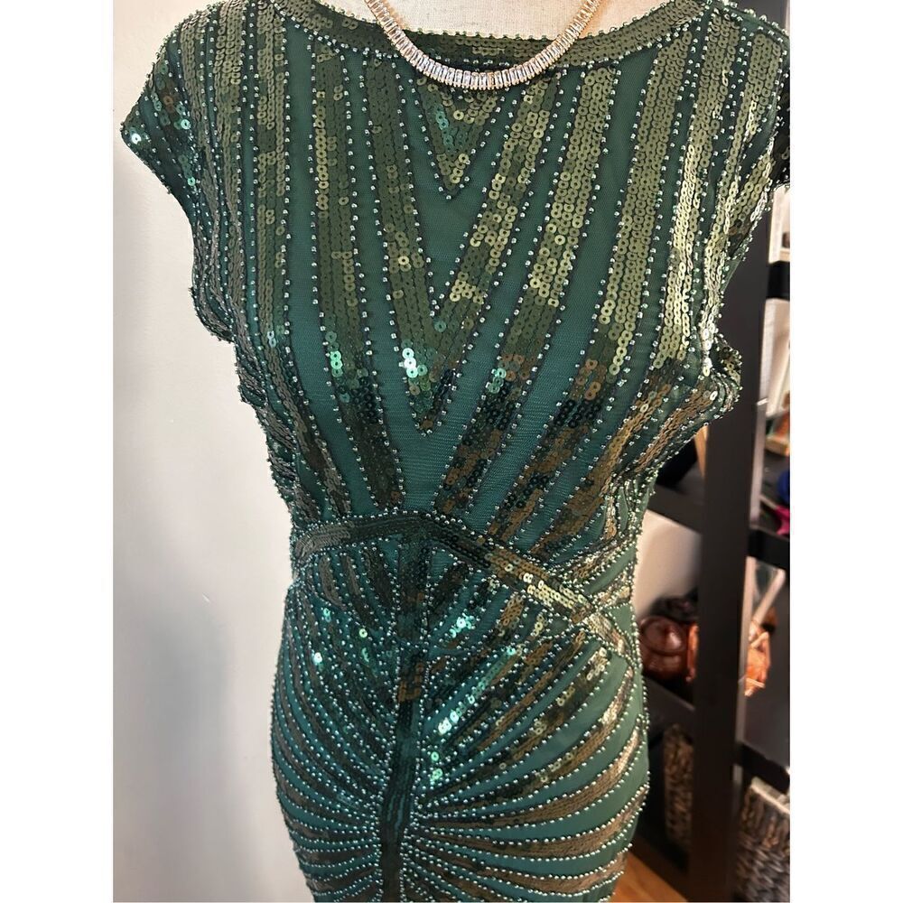 1920 style sequins dress green long maxi dress size cs - Picture 2 of 9